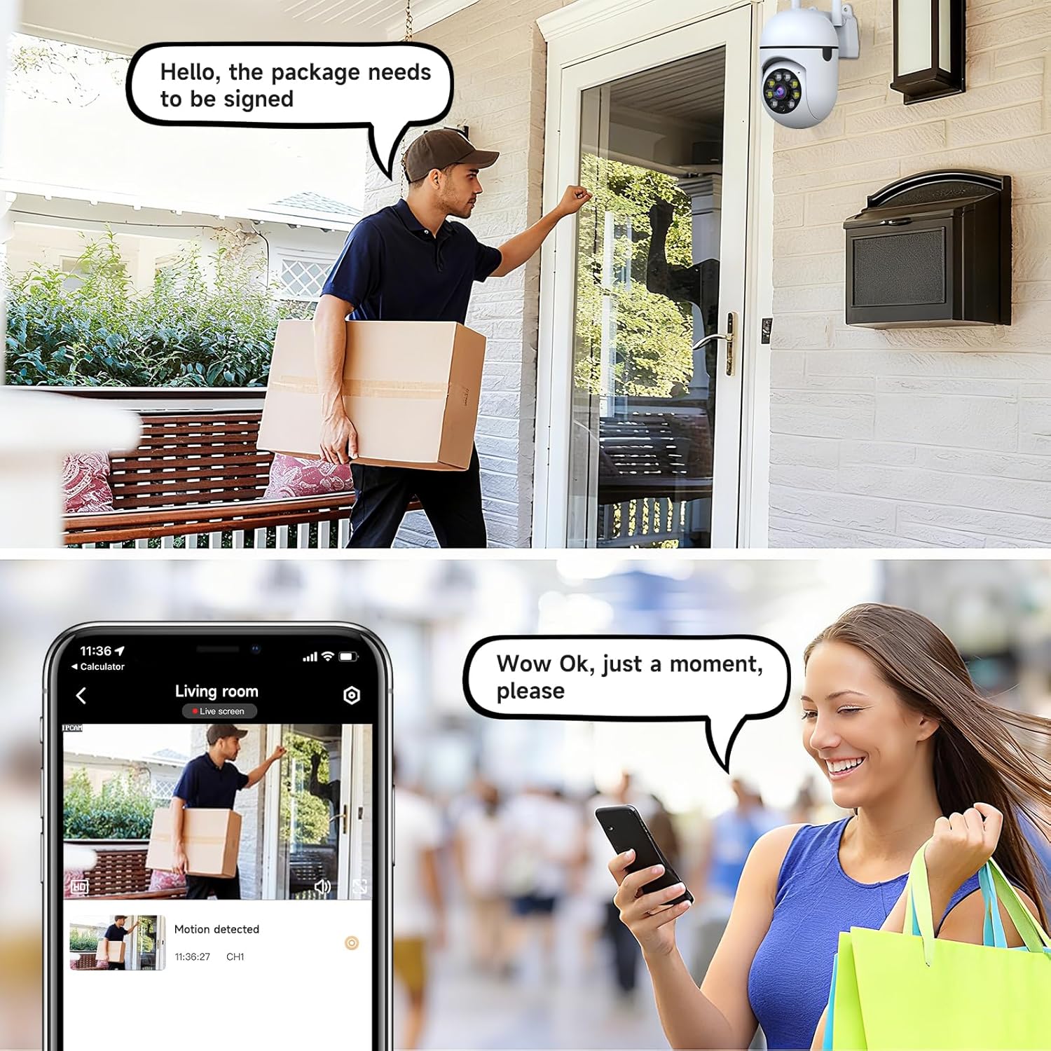 1080P Security Camera Wired, Baby Monitor with 360° Pan/Tilt, 2-Way Audio, Color Night Vision, AI Detection, SD/Cloud Storage, 2.4G/5GHz WiFi Home Surveillance Cam, Compatible with Alexa